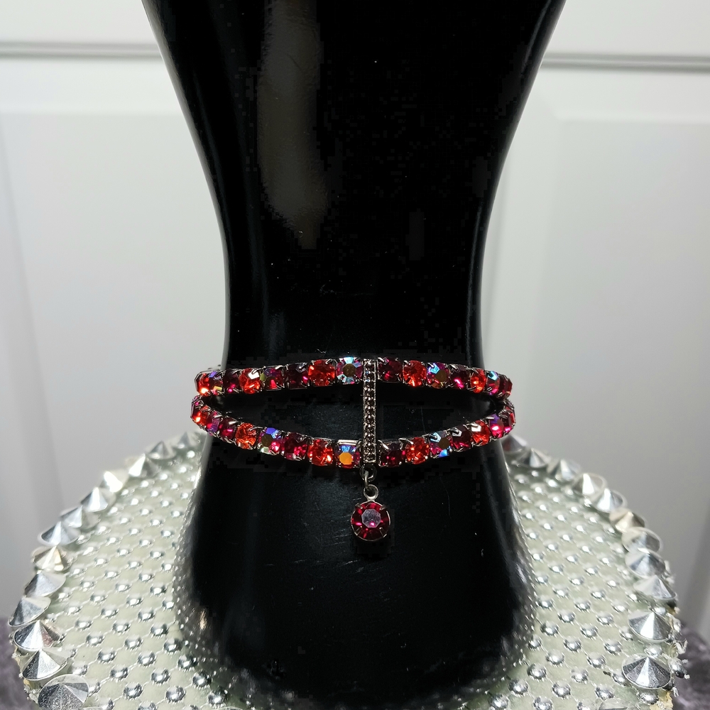 Multi-Color Crystal Dual Strand Charm Stretch Bracelet